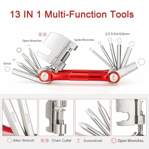 13 in 1 multi-function tool with various wrenches and screwdrivers