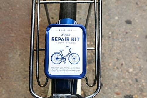 Bicycle repair kit on a bike rack.