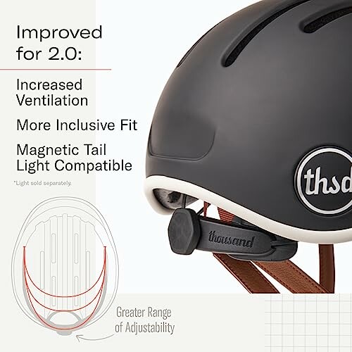 Black bike helmet with features including ventilation, inclusive fit, and light compatibility.