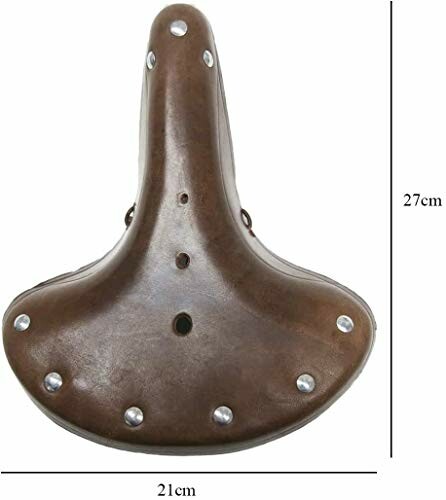 Brown leather bicycle seat with dimensions