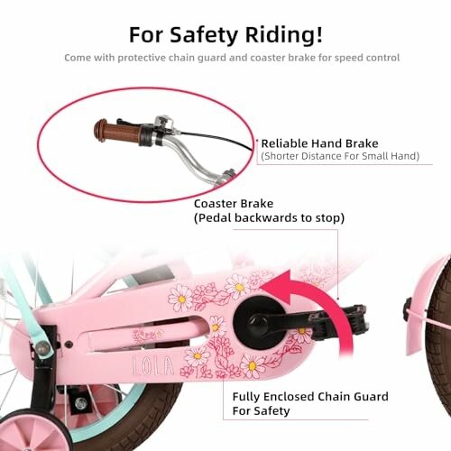 Image of a kid's bike highlighting safety features