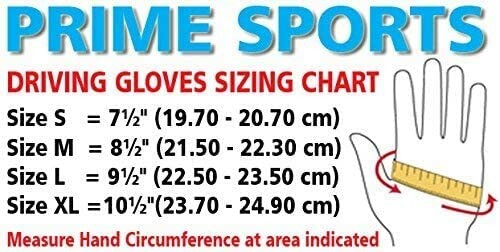 Driving gloves sizing chart with hand measurement guide