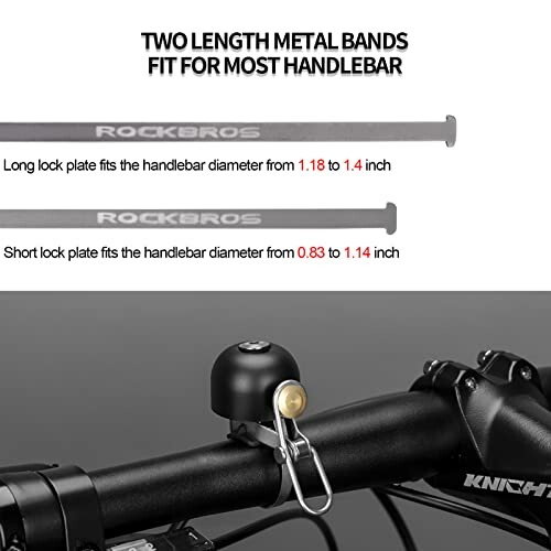 Bike bell with two length metal bands for different handlebar diameters.