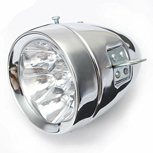 Chrome vintage bicycle headlight with mounting bracket