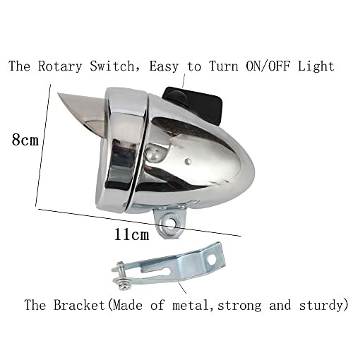 Chrome vintage bike headlight with rotary switch and bracket.