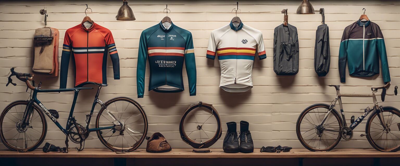 Assortment of vintage cycling apparel