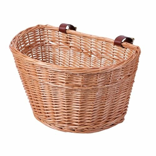 Woven basket with leather straps